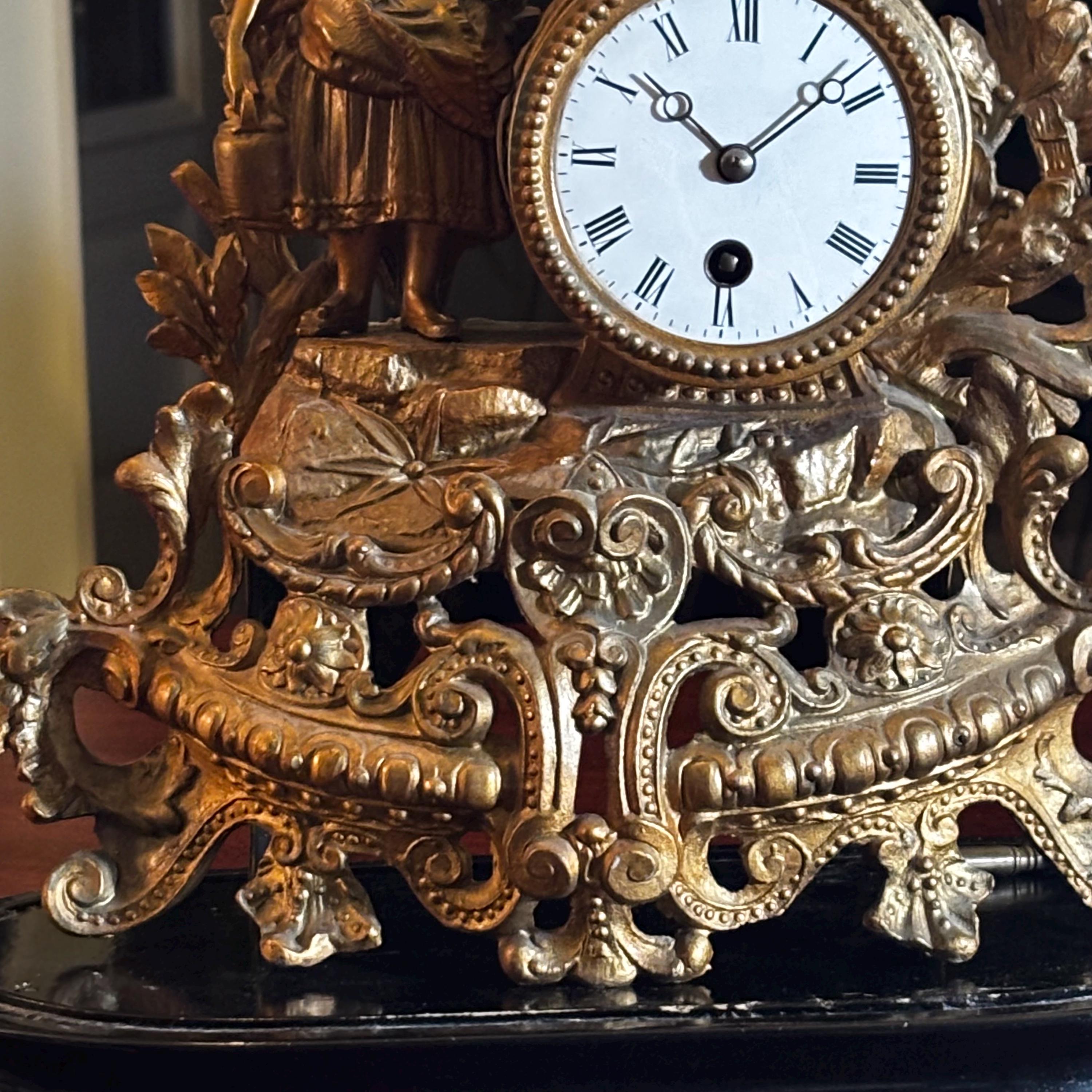 Antique French Limoges Metal Figural Mantel Clock – Roman Numerals Antique French Limoges Metal Figural Mantel Clock – Roman Numerals
