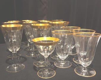 Vintage Tiffin-Franciscan Stemware - Rambler Rosegold Rim & Gold-Banded Optic - Größe wählbar