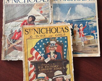 Set di riviste di San Nicola del 1919: letteratura antica per bambini, illustrata