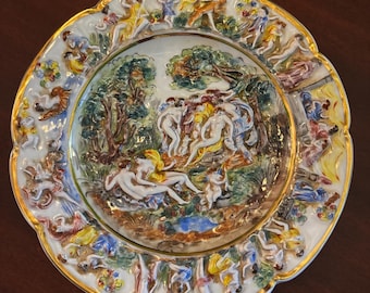 9" Capodimonte Wall Plate – Classical Figural Scene, Multicolor “R Capodimonte Italy” Mark, M.A.S. Shield