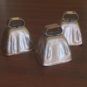 Vintage Metal Cowbell Set: Rustic Farmhouse Decor, Bolt Clappers, &quot;Patricia&quot; & &quot;Paul&quot;