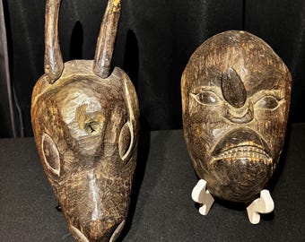 Hand‑Carved Tribal‑Style Wooden Masks — Goat, Ape, or the Set — West African Folk Art