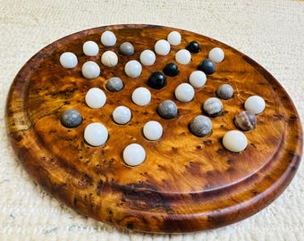 Jeu De Solitaire Marocain En Bois De Thuya Et Pierre - 20x20cm