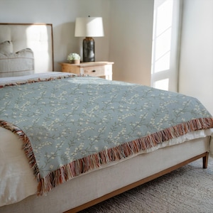 Floral Woven Blanket, Cozy Throw for Living Room & Bedroom, Perfect Gift Idea, Gift for her, Boho Style