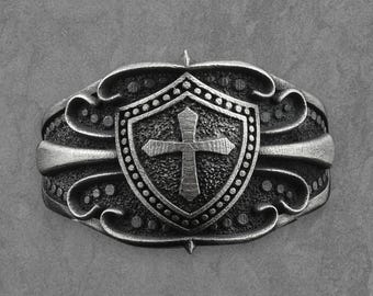 Anillo antiguo con escudo y cruz – Banda de estilo armadura gótica para hombre