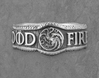 Dragon Crest Silver Ring – Fire and Blood Band, Fantasy Medieval Jewelry for Men & Women
