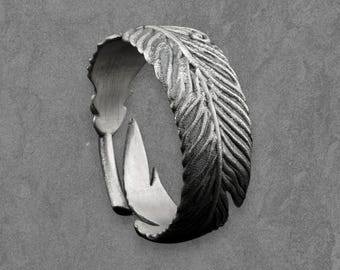 Sterling Silver Feather Ring – Adjustable 925 Wrap Ring with Boho Nature-Inspired Design