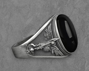 Anillo de sello de plata de ley con ónix del Arcángel Miguel