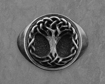 Anillo de sello Árbol de la Vida Nudo Celta Plata Oxidada Joyería Llamativa