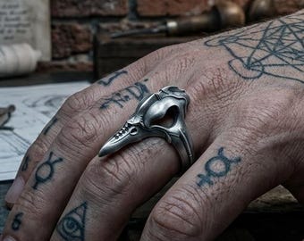 Bird Skull Ring Sterling Silver Raven Ring Mens Gothic Punk Jewelry