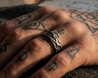 Oxidized Silver Wave Texture Band – Sculpted Minimalist Ring for Men and Women