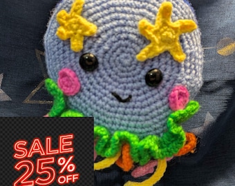 Handmade Jellyfish Crochet Foldable Shopping Bag with Keyring attached eco-friendly and practical for groceries and essentials