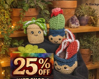 Handmade Crochet Plant Decor Set - Spider, Snake, Succulent, and Cactus in Colorful Pots for Home Decor with Cheeky Faces