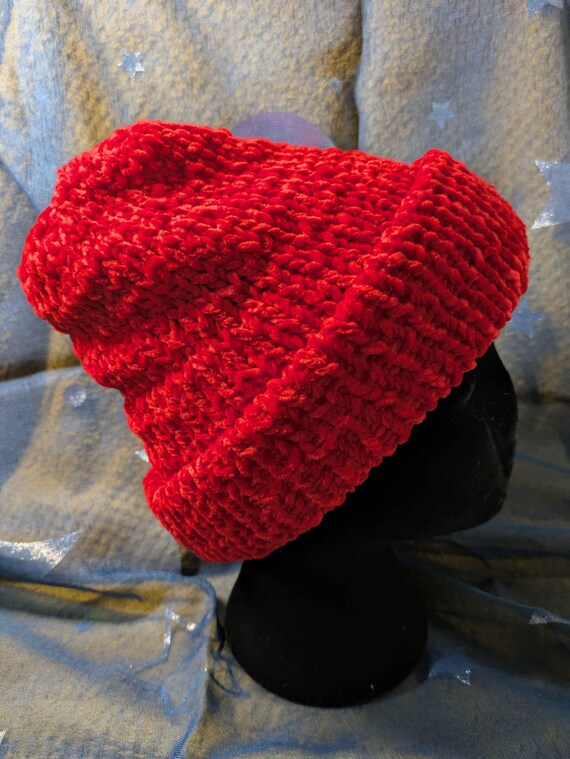 Red Knit Winter Hat: Soft Double-layered Warm Beanie - Etsy display picture 1