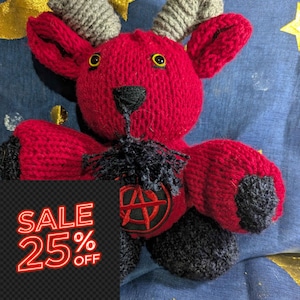 Quirky Evil Goat/Satan Inspired decoration with Unique Crochet Horns and Iron-On Patch