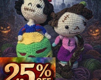 Handmade Crochet Princess of Terror Inspired Figures - Snow White & Rapunzel Inspired with Wooden Bases, Perfect Gift for Disney Fans