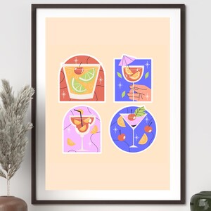 Happy Hour- Printable Cocktail Poster | Animated Cocktail Wall Art | Bar Cart Decor | Digital Download