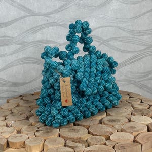 Handmade Turquoise Beaded Bag: Retro-Chic Shoulder Purse
