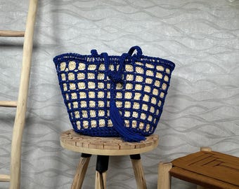 かぎ針編みのストローバッグ、ストローラフィアバッグ、ビーチ