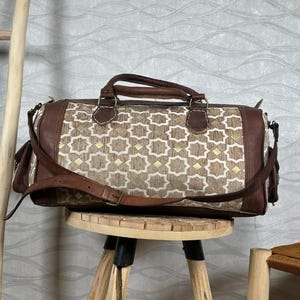 Handcrafted Moroccan Leather Travel Bag – Geometric Pattern | Made to Order