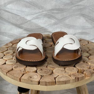 White Moroccan Leather Sandals | Handmade Boho Flat Slides | Artisan Summer Sandals | Women’s Slip On Shoes by goodhandcrafted