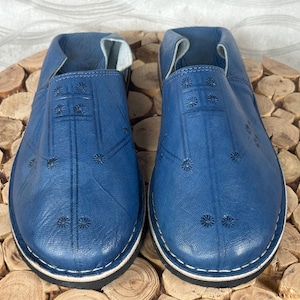 Handmade Blue Moroccan Leather Babouche for Men – Traditional Berber Slippers, Organic Soft Sole Shoes | Custom Sizes by goodhandcrafted
