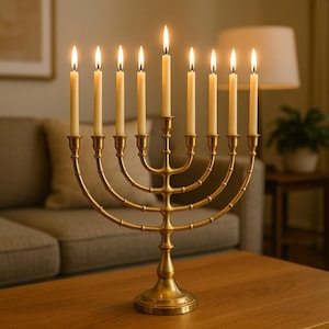 Solid Brass 9 Branch Menorah | Temple Menorah Judaica Art | Home Decor | Synagogue Religious Decor | Candelabra Gift