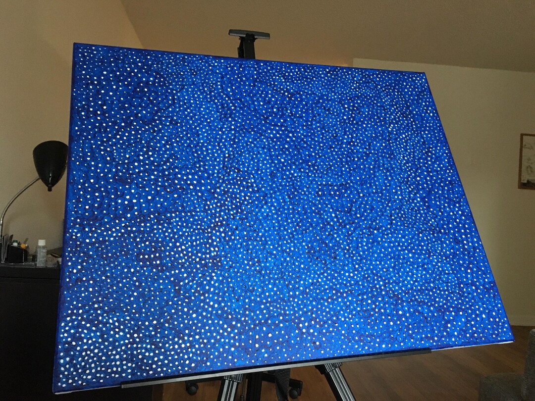 Abstract Starry Night Sky Painting – Blue Dot Modern Canvas Wall Art - Etsy