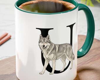 Utonagan Dog, U Initial Mug, Monogram Mug, Alphabet Dog Mug,  Personalized Dog Lover Gift, Utonagan Illustration, Utonagan Gifts