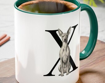 Xoloitzcuintli Dog, X Initial Mug, Monogram Mug, Alphabet Dog Mug,  Personalized Dog Lover Gift, Xoloitzcuintli Illustration, Xolo Gifts