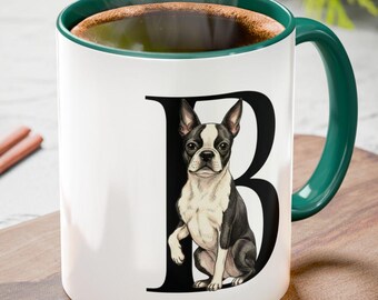 Boston Terrier B Initial Mug, Beagle Monogram Mug, Alphabet Dog Mug,  Personalized Dog Lover Gift, Boston Terrier Illustration