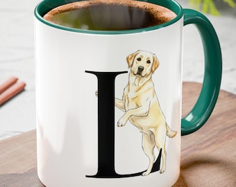 Labrador, L Initial Mug, Monogram Mug, Alphabet Dog Mug,  Personalized Dog Lover Gift, Labrador Illustration, Labrador Gifts