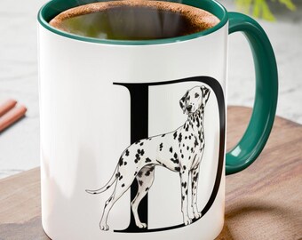 Dalmatian D Initial Mug, Dalmatian Monogram Mug, Alphabet Dog Mug,  Personalized Dog Lover Gift, Dalmatian Illustration, Dalmatian Gifts