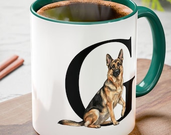 German Shepherd, G Initial Mug, Monogram Mug, Alphabet Dog Mug,  Personalized Dog Lover Gift, German Shepherd Gifts