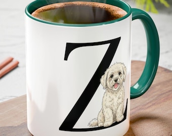 Zuchon Dog Z Initial Mug, Monogram Mug, Alphabet Dog Mug,  Personalized Dog Lover Gift, Zuchon Dog Illustration, Zuchon Gifts
