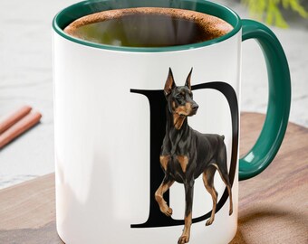 Dobermann D Initial Mug, Dobermann Monogram Mug, Alphabet Dog Mug,  Personalized Dog Lover Gift, Dobermann Illustration, Dobermann Gifts