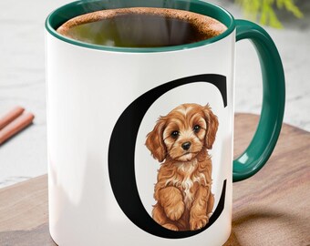Cavapoo C Initial Mug, Cavapoo Monogram Mug, Alphabet Dog Mug,  Personalized Dog Lover Gift, Cavapoo Illustration, Cavapoo Gifts