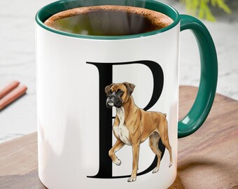 Boxer Dog B Initial Mug, Boxer Monogram Mug, Alphabet Dog Mug,  Personalized Dog Lover Gift, Boxer Dog Illustration