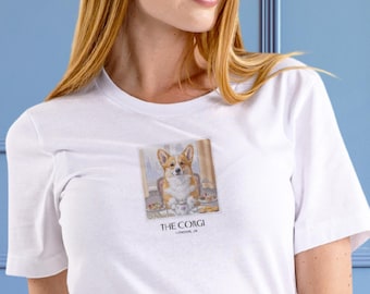 Corgi Shirt: High Tea in London, Polaroid Travel Dog Illustration, Corgi Gifts, Dog Lover, Unisex Cotton T-Shirt