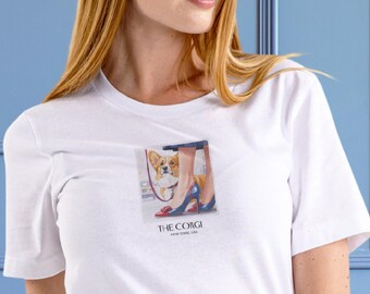 Corgi Shirt: 5th Avenue New York, Fashion Scene, Corgi & Heels, Polaroid Travel Dog Illustration, Corgi Gifts, Unisex T-shirt