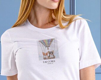 Corgi Shirt, Hot Air balloon T-Shirt: Polaroid Travel Dog, London Shirt, Watercolor Illustration