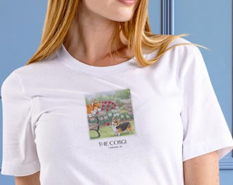 Corgi Shirt: Roses in Regents Park, Polaroid Travel Dog Illustration, Valentines Day Gift, Corgi Gifts, Unisex Cotton T-Shirt
