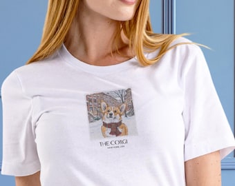 Corgi Shirt: Snowy New York West Village, Polaroid Travel Dog Illustration, Corgi Gifts, Dog Lover Gift