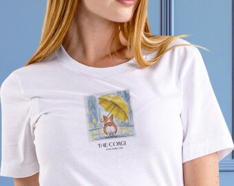 Corgi Shirt: Rainy New York, Polaroid Travel Dog Illustration, Corgi Gifts, Dog Lover, Unisex Cotton T-Shirt