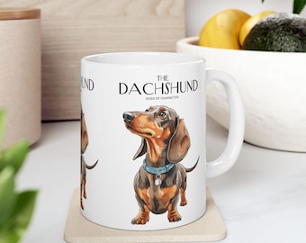 Taza de cerámica con diseño de perro salchicha: Retrato minimalista de perro salchicha en acuarela