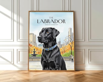 Schwarzer Labrador Aquarell Kunstdruck - Central Park Hundeliebhaber Geschenk