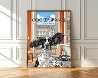 Cocker Spaniel Art Print: Vintage Record Player, London Style (Fine Art Poster)