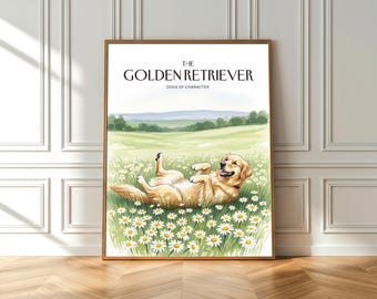 Golden Retriever Aquarell Print: Frühlings Wiesenhund Wandkunst (Fine Art Poster)