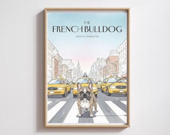 Französische Bulldogge Aquarell Druck: NYC Skyline, moderne Hunde Kunst (digitaler Download)