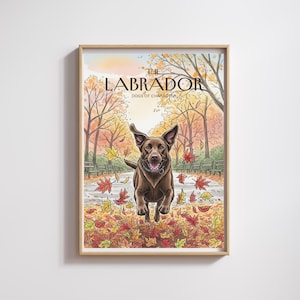 Chocolate Lab Watercolor Print: Autumn Leaves Dog Art (Digital Download)
